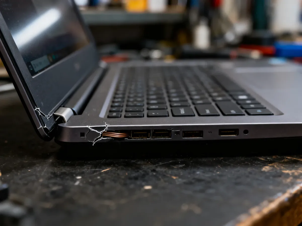 Diagnostyka uszkodzonego zawiasu i pękniętej obudowy laptopa